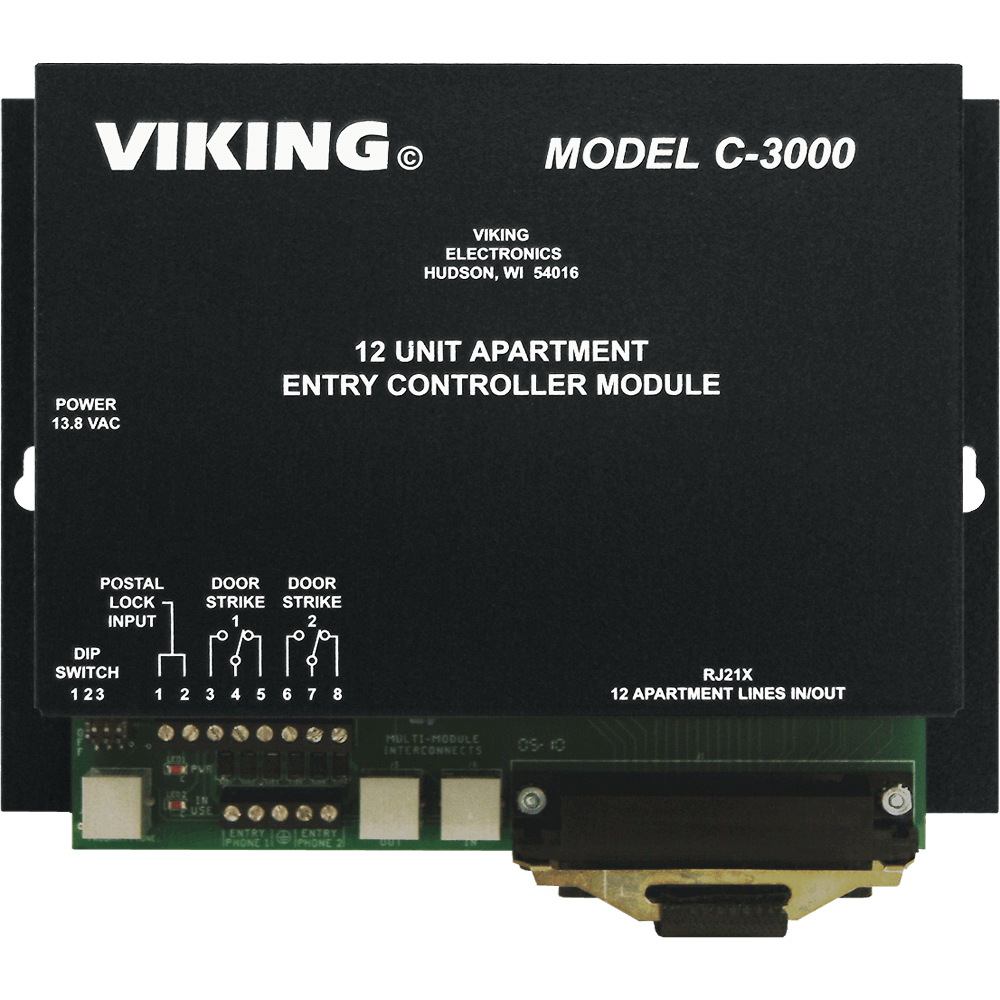 Viking C-3000 12 Apartment Entry Controller, Telephone Entry System, Expandable to 96 Tenants