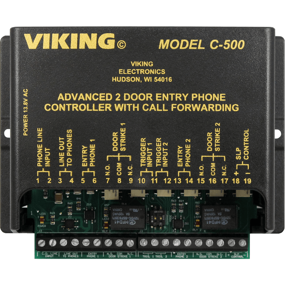 Viking C-500 Two Door Entry Phone Controller with Call Forwarding and Door Strike Controls