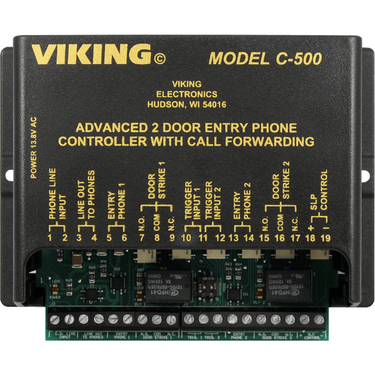Viking C-500 Two Door Entry Phone Controller with Call Forwarding and Door Strike Controls