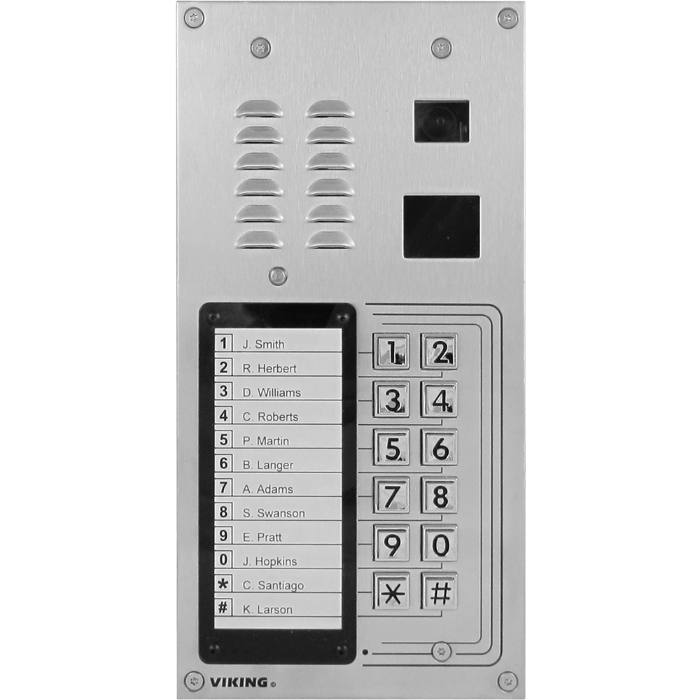 Viking K-1275 12 Button Apartment Entry Phone with Built-In Door Strike Relay Card Reader and Camera