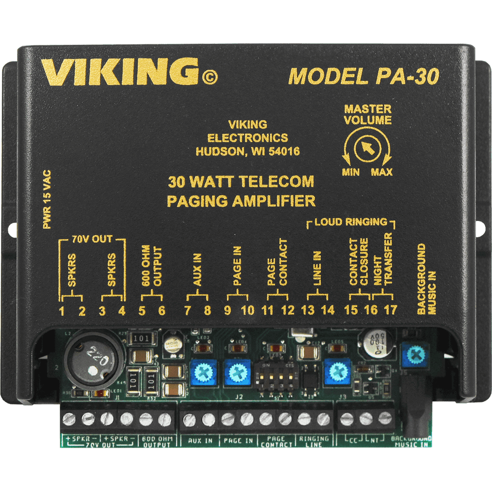 Viking PA-30 30 Watt Paging Amplifier with Loud Ringing and Background Music