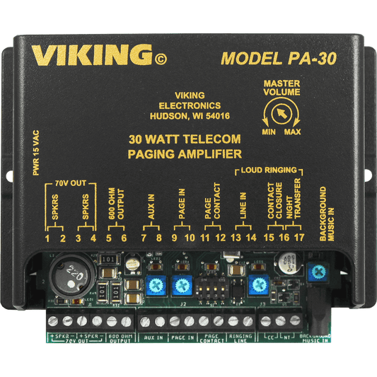 Viking PA-30 30 Watt Paging Amplifier with Loud Ringing and Background Music
