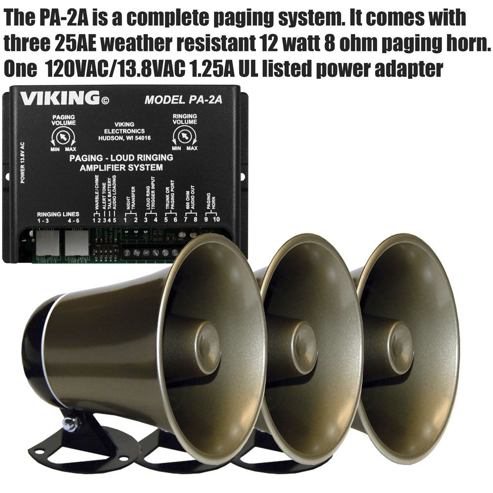 Viking PA-2A Multi-Line Loud Ringer/ Paging Amplifier with Two Additional 25AE Horns